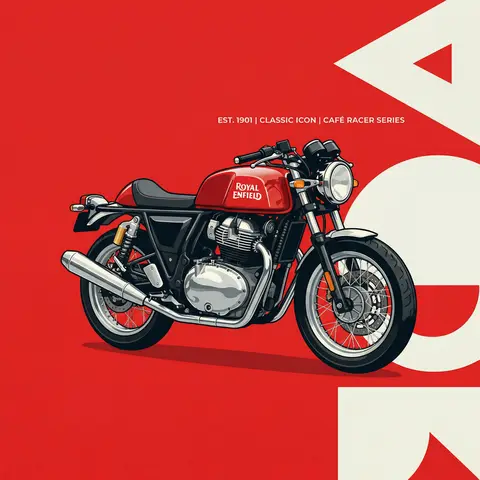 Royal Enfield Café Racer Red Graphic Poster Flat Illustration