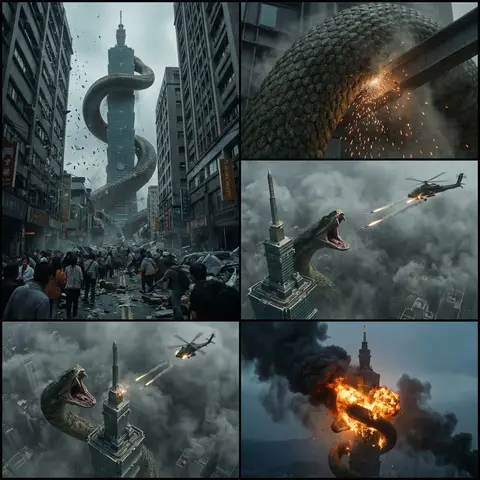 Giant Snake Attacks Taipei 101 Disaster Film