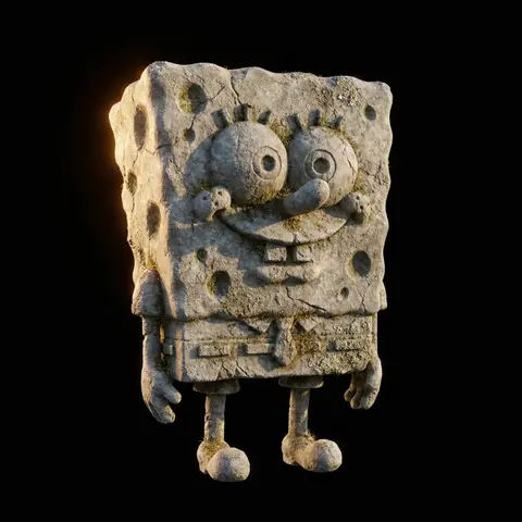 Floating Limestone Stone Sculpture Render
