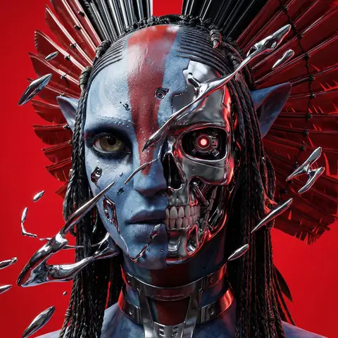 Cyberpunk Split-Face Chrome Portrait