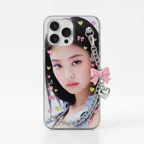 Kawaii Luxury Phone Case Silver Chain Pink Bow Studio Shot