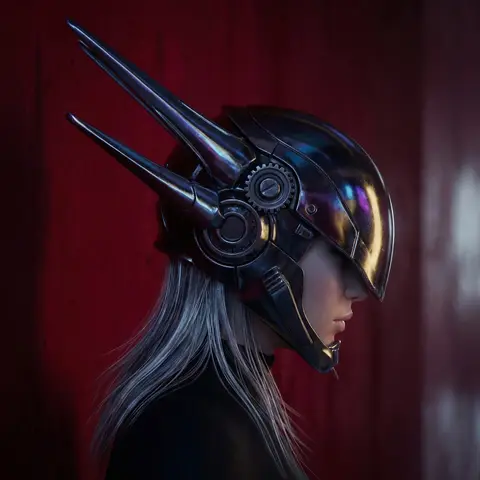 Futuristic Metallic Helmet Profile Portrait