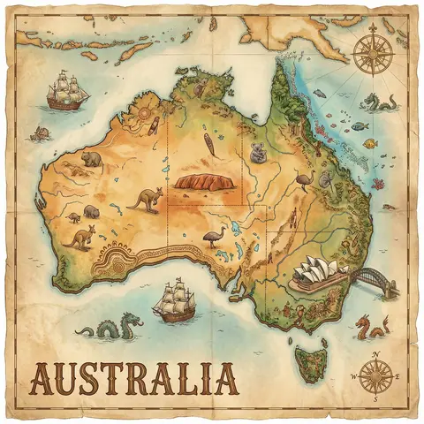Vintage Isometric Hand-Painted Country Map