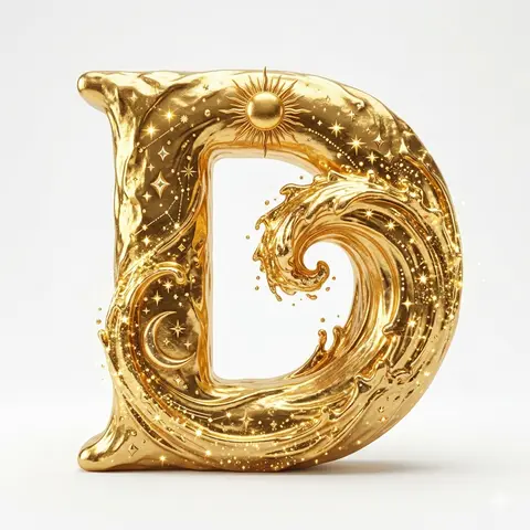 Liquid Gold Wave Letter Fornasetti Style