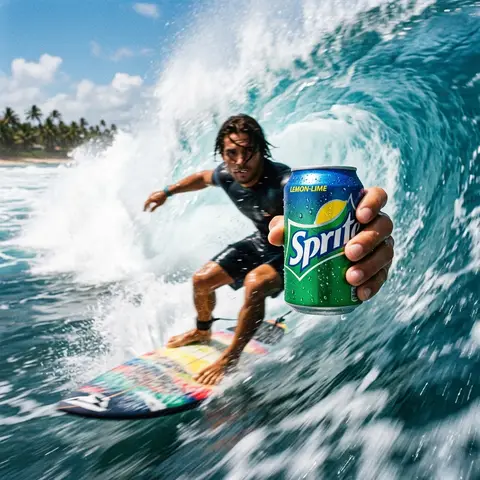 Sprite Can Surfer Giant Wave Cinematic Tropical Product Shot