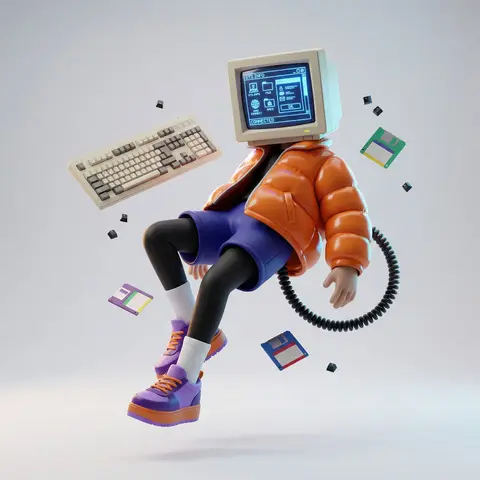 CRT Monitor Head 3D Art Toy Character
