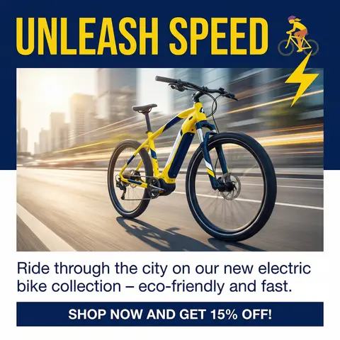 Electric Bike Yellow Navy Social Media Post Design