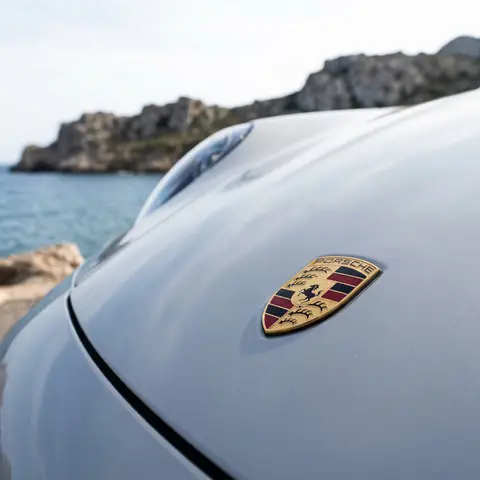 Porsche Crest Hood Emblem Close-Up