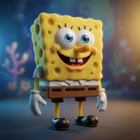 SpongeBob Hyperrealistic 3D Render Studio Portrait