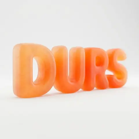 DURS Gummy Collagen Letter Orange 3D Macro Render