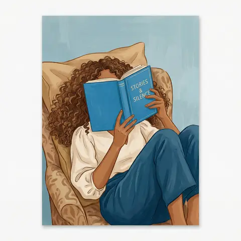 Reading Figure Stylized Portrait Illustration