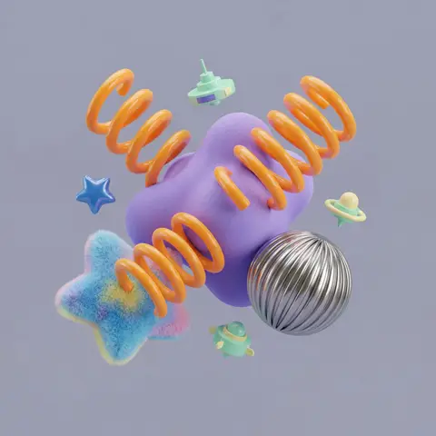 Playful Abstract 3D Object Composition