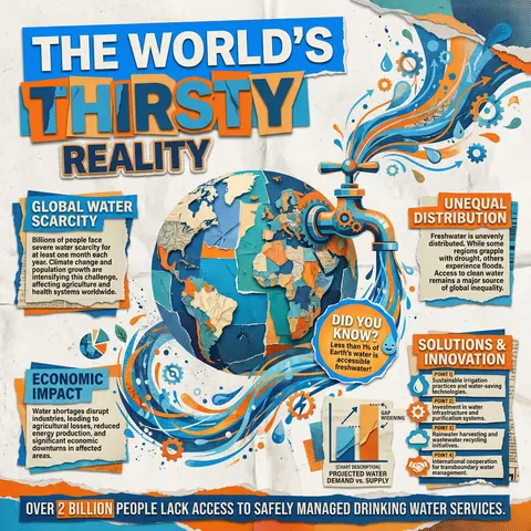 Collage Infographic Blue Orange Paper Cut Editorial Poster
