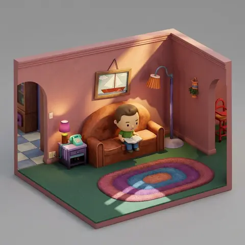 Isometric Chibi Miniature Room Cube Scene
