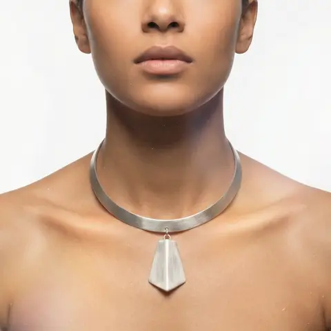 Sculptural Choker Pendant Neckline Symmetry Studio Beauty Editorial