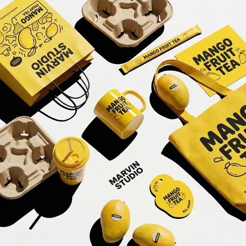 Mango Tea Brand Identity Flat Lay