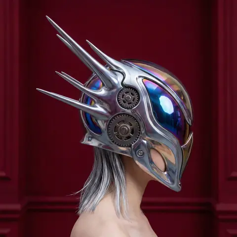 Reflective Metallic Helmet Avant-Garde Portrait