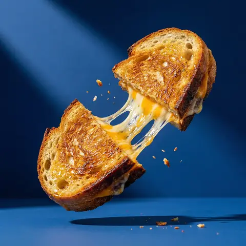 Sourdough Cheese Pull Cobalt Blue Studio Cinematic Food Editorial
