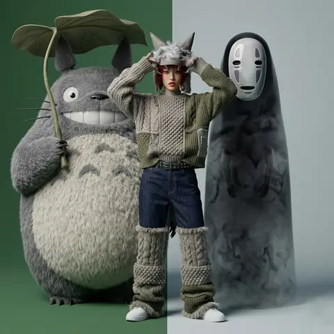 Studio Fashion Editorial With Totoro and No-Face
