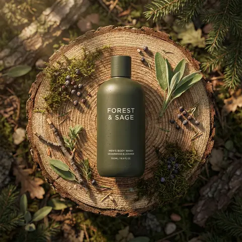 Forest Log Men's Body Wash Flat Lay Shot