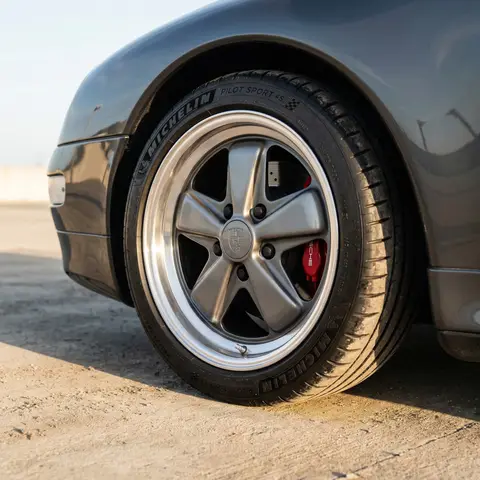Porsche Wheel and Red Caliper Detail Shot