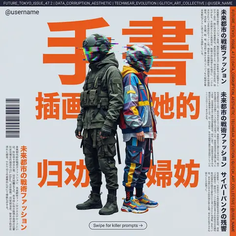 Tokyo Cyberpunk Kanji Glitch Editorial Fashion Magazine Cover