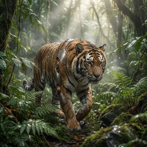 Biomechanical Tiger Jungle Cinematic Scene