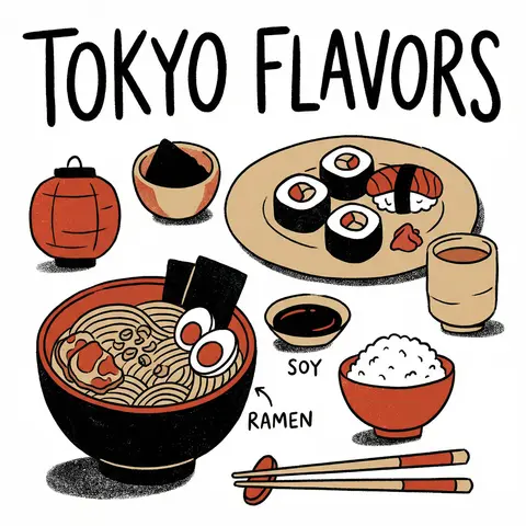 Tokyo Flavors Japanese Food Editorial Illustration