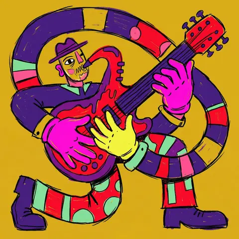 Neo-Expressionist Street Musician Illustration