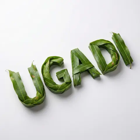 UGADI Mango Leaf 3D Typography Nature Macro Studio Render