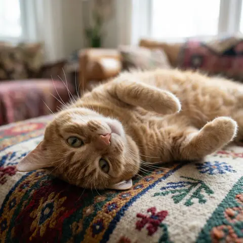 Cozy Cat Portrait on Patterned Blanket