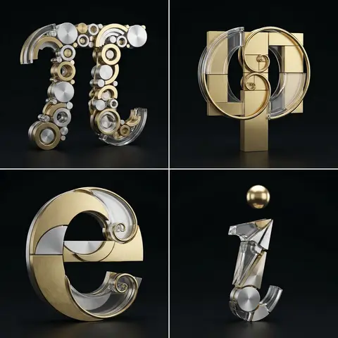 Mathematical Constants 2x2 Sculptural Geometry 3D Render Grid