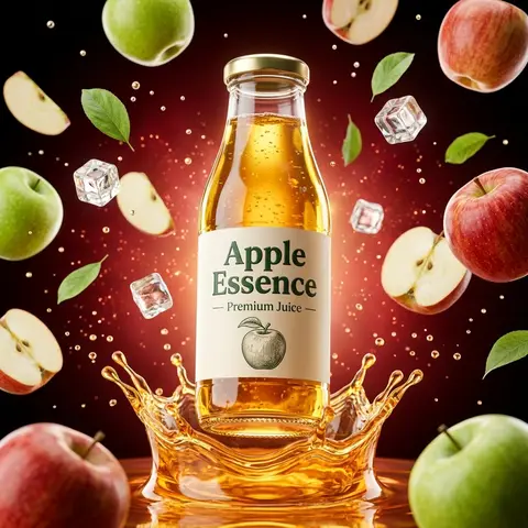 Apple Essence Juice Bottle Floating Splash Dark Red Luxury Beverage Shot