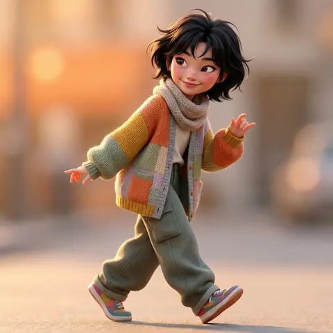 Cozy Streetwear Pixar Girl 3D Character