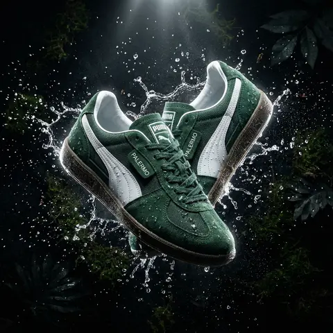 Palermo Sneakers Water Splash Cinematic Dark Product Shot